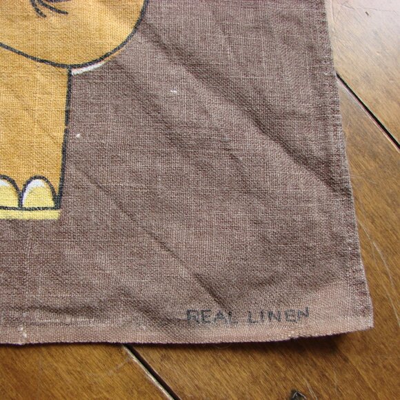 Vintage 70s Linen Kitchen Tea Towel Elephant Flowers Hand Printed - Picture 6 of 9